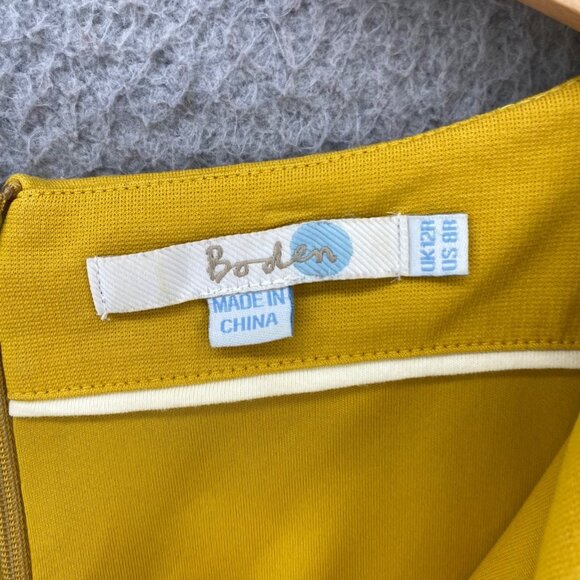 Boden Dress Womens 8R Yellow Fit & Flare Short Sleeve Ponte Knit Notch Neck Mini - Picture 6 of 12